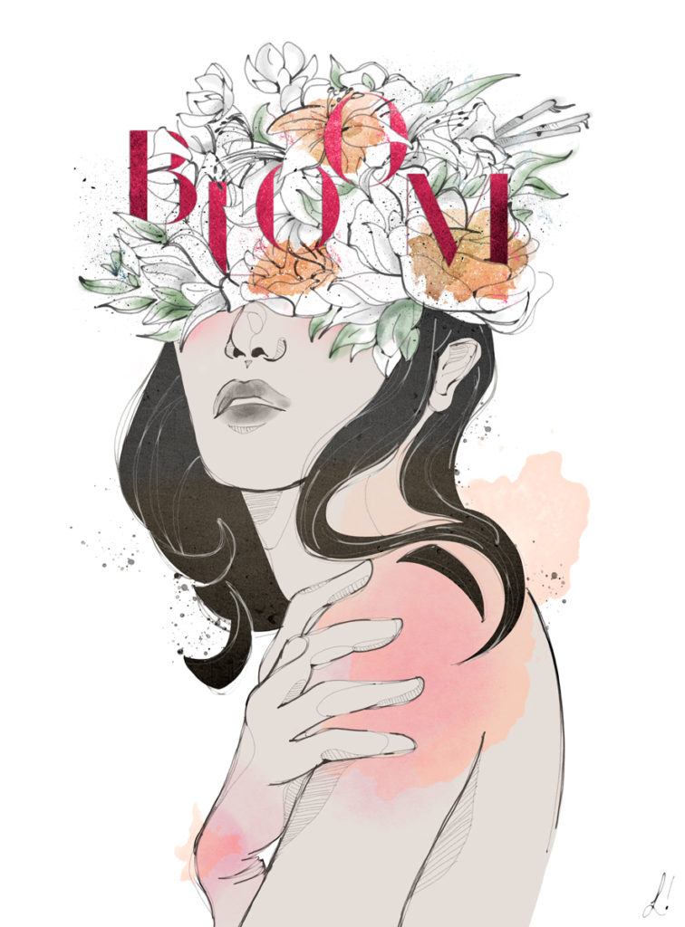 Bloom es una serie de ilustraciones en torno a la mujer, las emociones y la naturaleza realizada por Laranoia, diseñadora gráfica e ilustradora afincada en Zaragoza